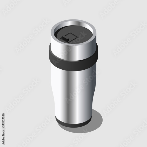 Realistic thermo mug isometric vector icon.