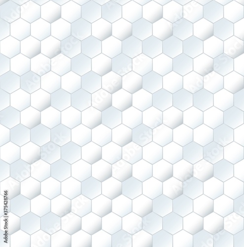 Fototapeta Naklejka Na Ścianę i Meble -  Seamless white mesh honeycomb pattern. Plain textured 3d grid print for walls and floor. Simple mosaic background vector illustration. Transparent polygon structure repeating ornament