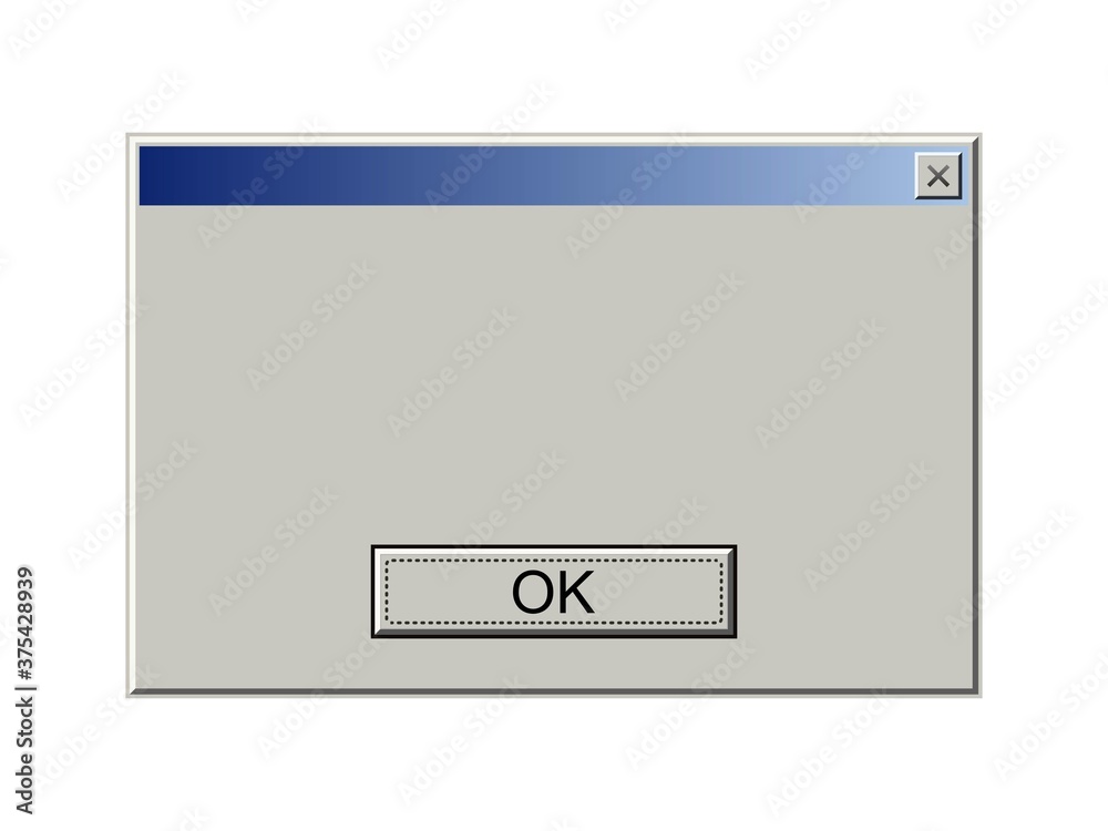 Old computer window with error message. Retro pc interface with problem or glitch, vintage web browser alert, software system bug. 90s screen vector illustration. Program failure - obrazy, fototapety, plakaty 
