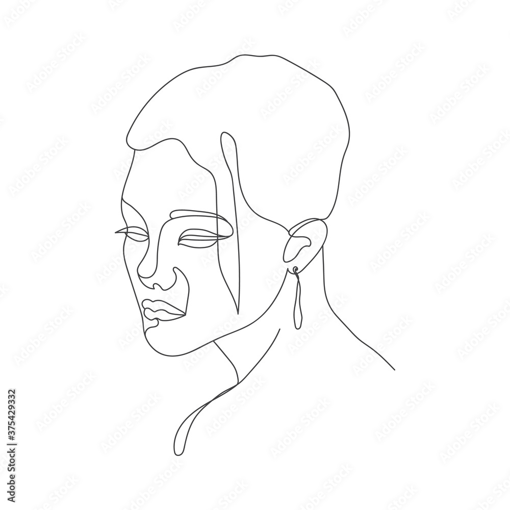 One line continuous drawing of woman face. continuous line drawing. Logo, icon, label. Vector Portrait of a female. For Beauty Concept, t-Shirt Print, postcard, poster One line continuous drawing of woman face. continuous line drawing. Logo, icon, label. Vector Portrait of a female. For Beauty Concept, t-Shirt Print, postcard, poster