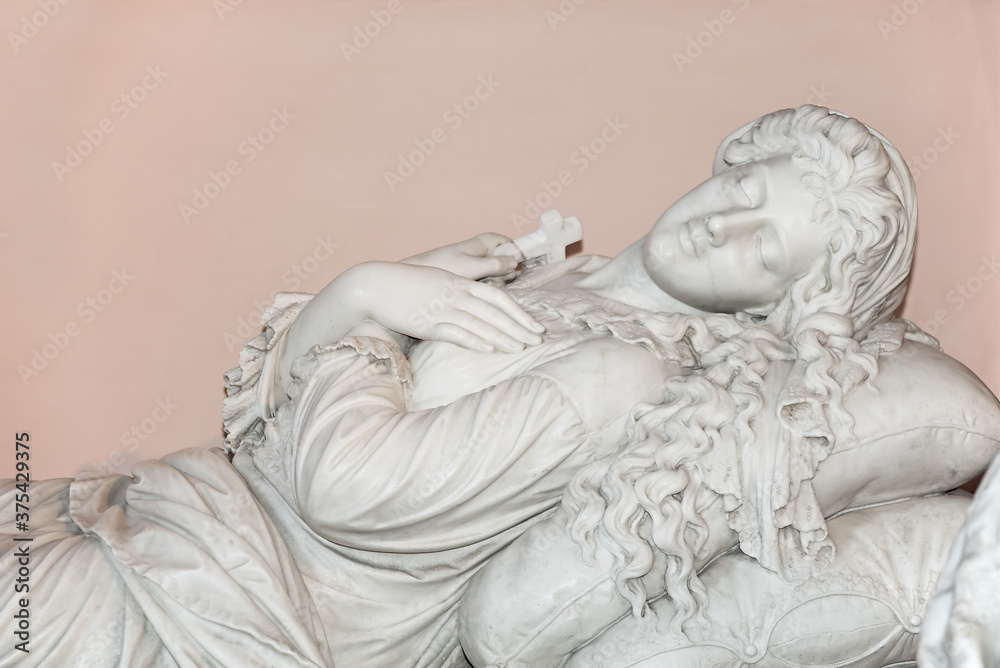 Closeup of tomb effigy in Sts. Peter and Paul Cathedral in Kamianets-Podilskyi, Ukraine.