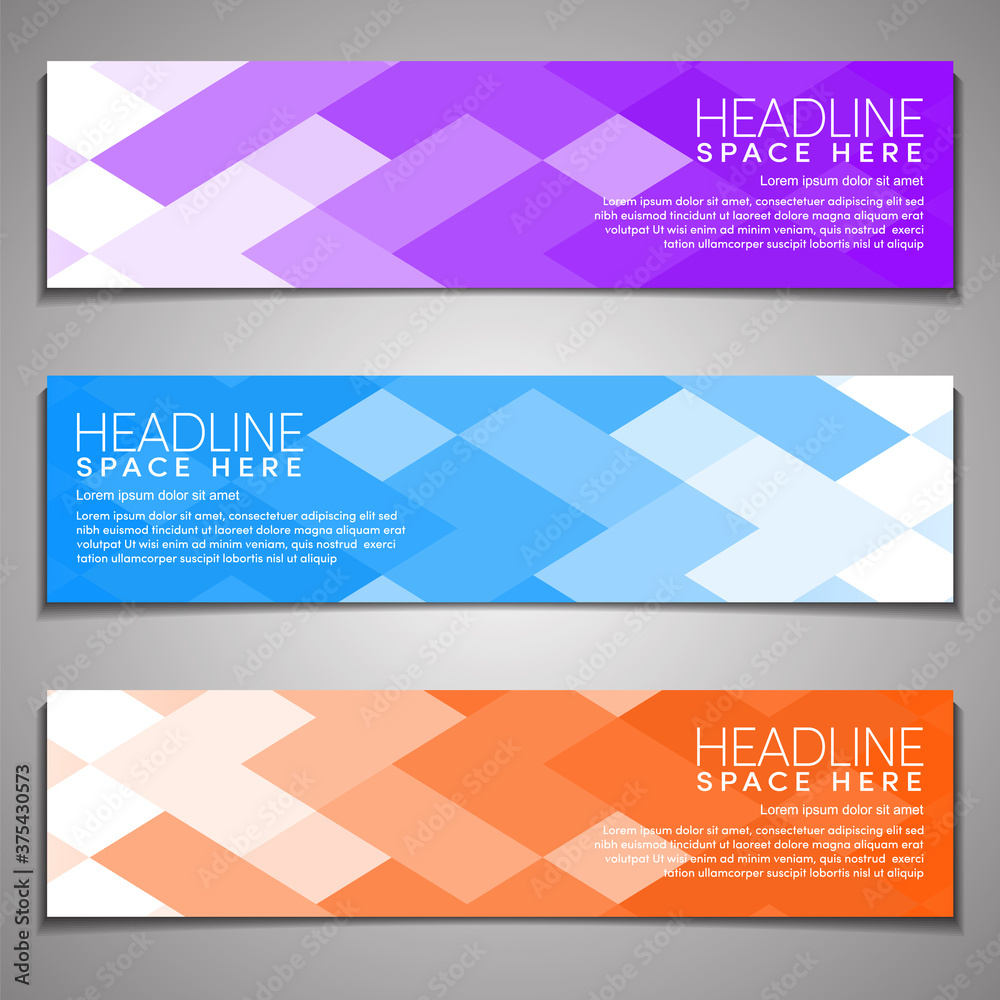 Naklejka premium Web Banner Set Colorful Mosaic Covers Design Minimal Geometric Pattern Gradients Background Wallpaper Presentation