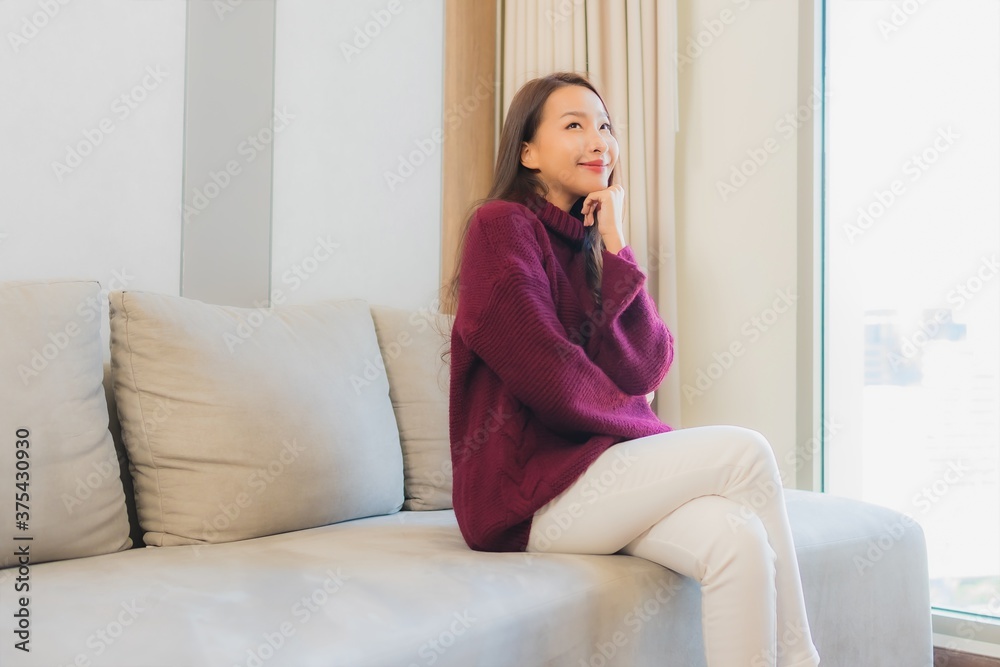 Portrait beautiful young asian woman smile relax on sofa Portrait beautiful young asian woman smile relax on sofa