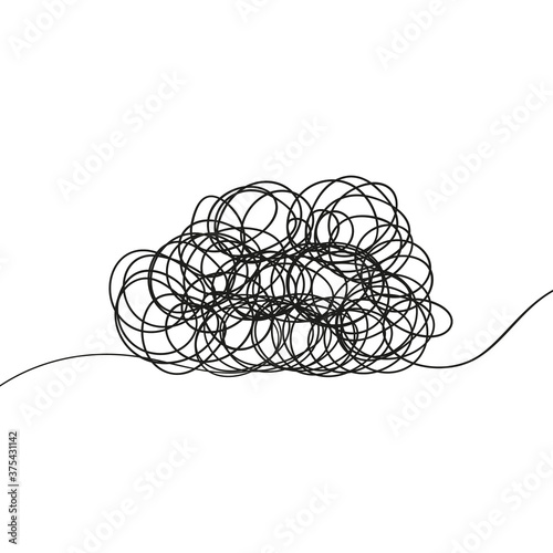 One line drawing dark cloud Mess in mind or Bad mood concept. Black and white vector minimalistic linear illustration made of continuous line