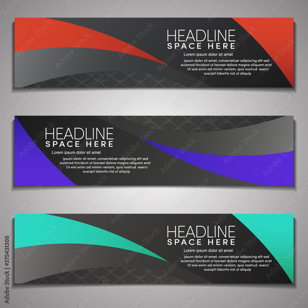 Web Banner label Background Modern Company Business Office Template Design Horizontal.Black and Dark Metal Textured with color strips