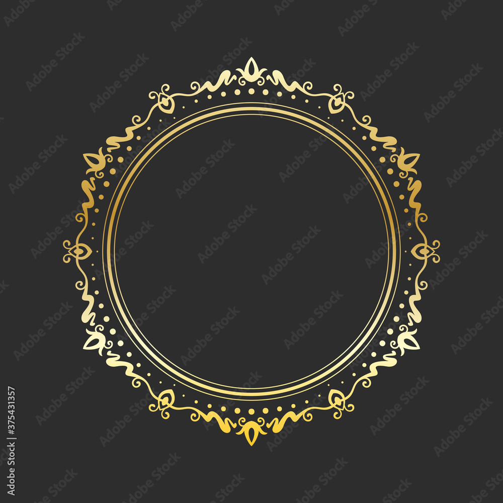 Circle gold frame, Elegant element for design template with place for text, Golden shining border. Vector illustration Circle gold frame, Elegant element for design template with place for text, Golden shining border. Vector illustration