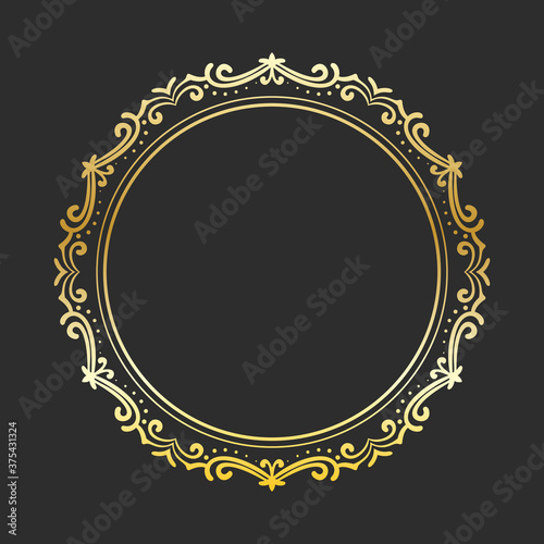 Circle gold frame, Elegant element for design template with place for text, Golden shining border. Vector illustration