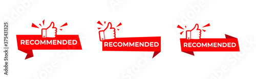 Vector illustration recommended icon, red banner with thumbs up.