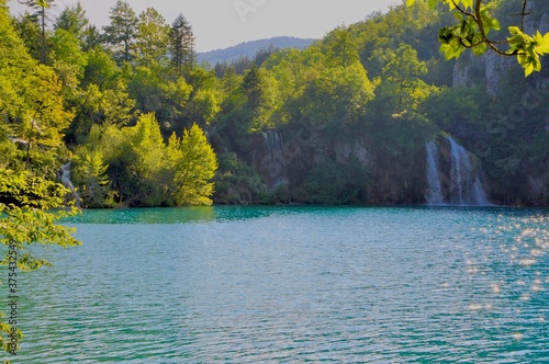 Plitvice, Croatia-July 2019. Plitvice Lakes National park, beautiful landscape with waterfalls, lakes and forest, Croatia. Beauty, ecology.