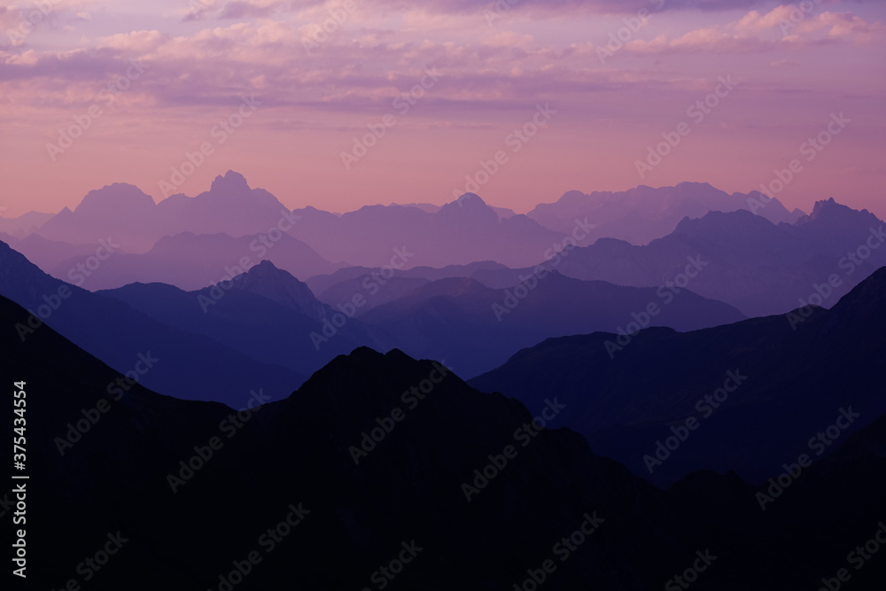 A purple sunrise in the Alps