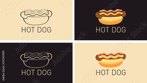 A set of business cards with tasty hot dogs for a fast food restaurant or cafe. Vector illustration in retro style with tasty hot dogs, suitable for menu, flyer, banner, badge