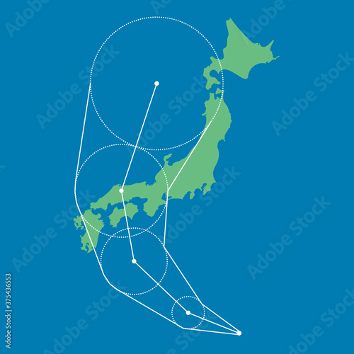 日本列島を通る台風の進路のイメージイラスト