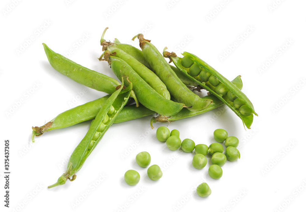 Green peas and grains isolated on white background Green peas and grains isolated on white background