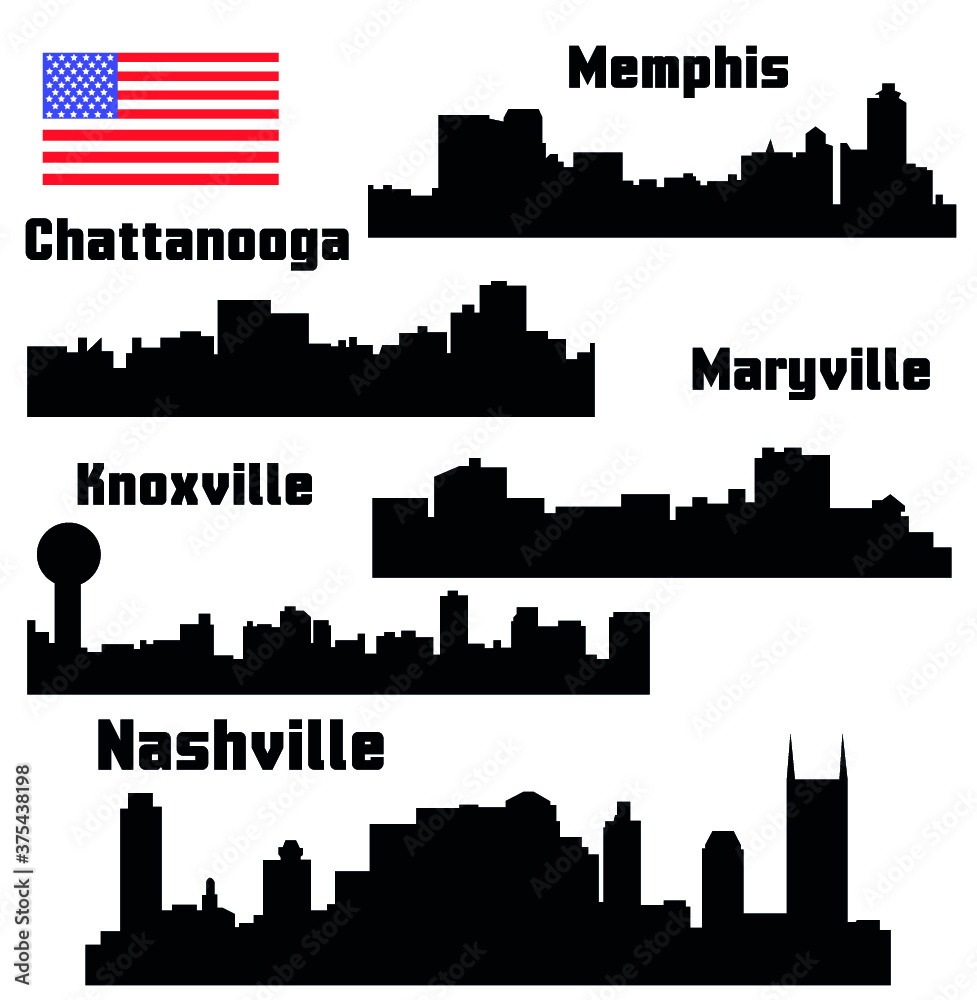 5 Cities in Tennessee (Nashville, Knoxville, Memphis, Chattanooga, Maryville)