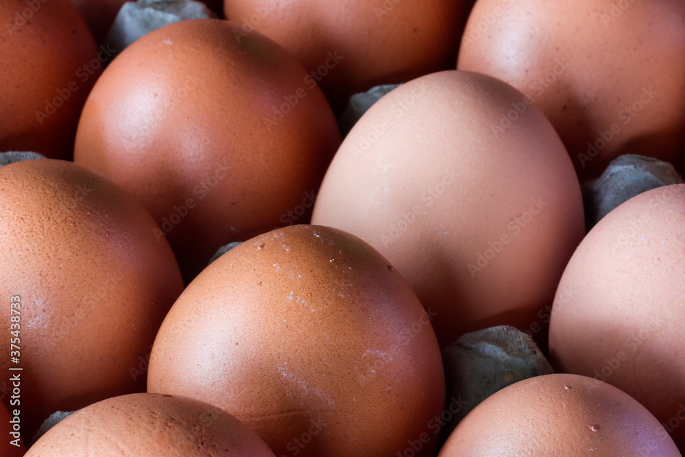 Chicken eggs with brown skin neatly arranged