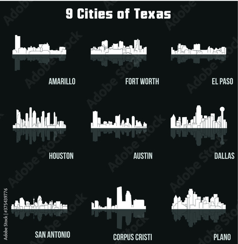 Cities of Texas ( Amarillo, Fort Worth, El Paso, Houston, Austin, Dallas, San Antonio, Plano, Corpus Cristi, Galveston, Abilene, Arlington, Lubbock, Midland, Beaumont ) photo
