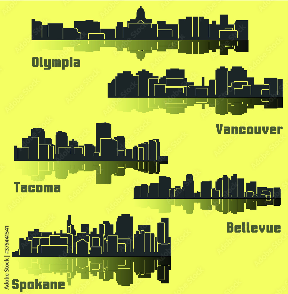 Set of 5 City in Washington (Olympia, Bellevue, Spokane, Tacoma, Vancouver) Set of 5 City in Washington (Olympia, Bellevue, Spokane, Tacoma, Vancouver)