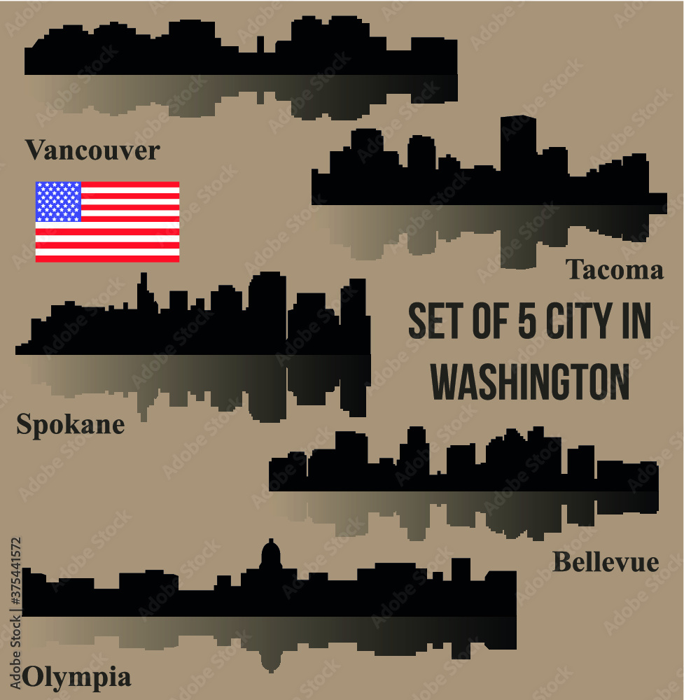 Set of 5 City in Washington (Olympia, Bellevue, Spokane, Tacoma, Vancouver) Set of 5 City in Washington (Olympia, Bellevue, Spokane, Tacoma, Vancouver)