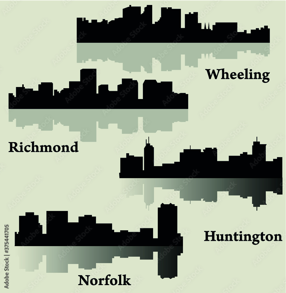Set of 4 City silhouette Virginia (Richmond, Norfolk, Huntington, Wheeling) Set of 4 City silhouette Virginia (Richmond, Norfolk, Huntington, Wheeling)