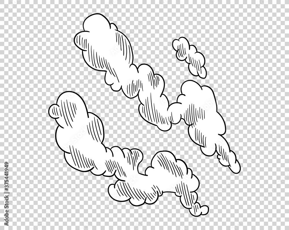 Hand drawn cloud in cartoon style. Doodle sky sketch. Coloring design element. Vector illustration on transparent background