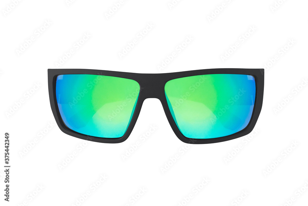Top view of polarized eyeglasses with gradient color lenses isolated on