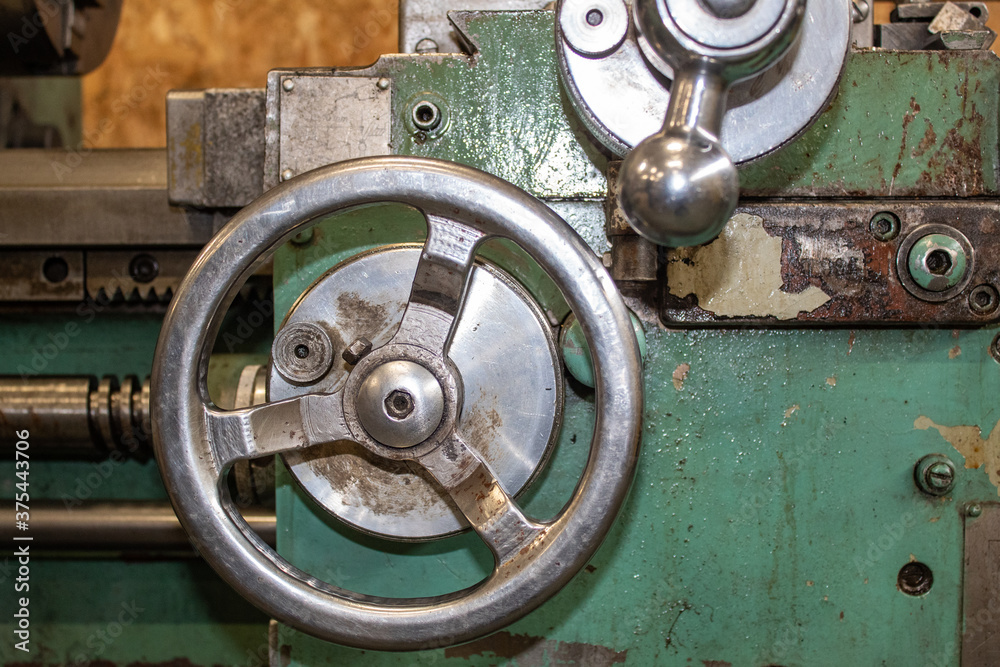 The lever of the turning machine,processing metal.