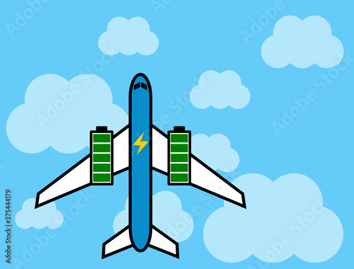 Vector illustration of an electric aircraft which has two batteries instead of standard jet engines