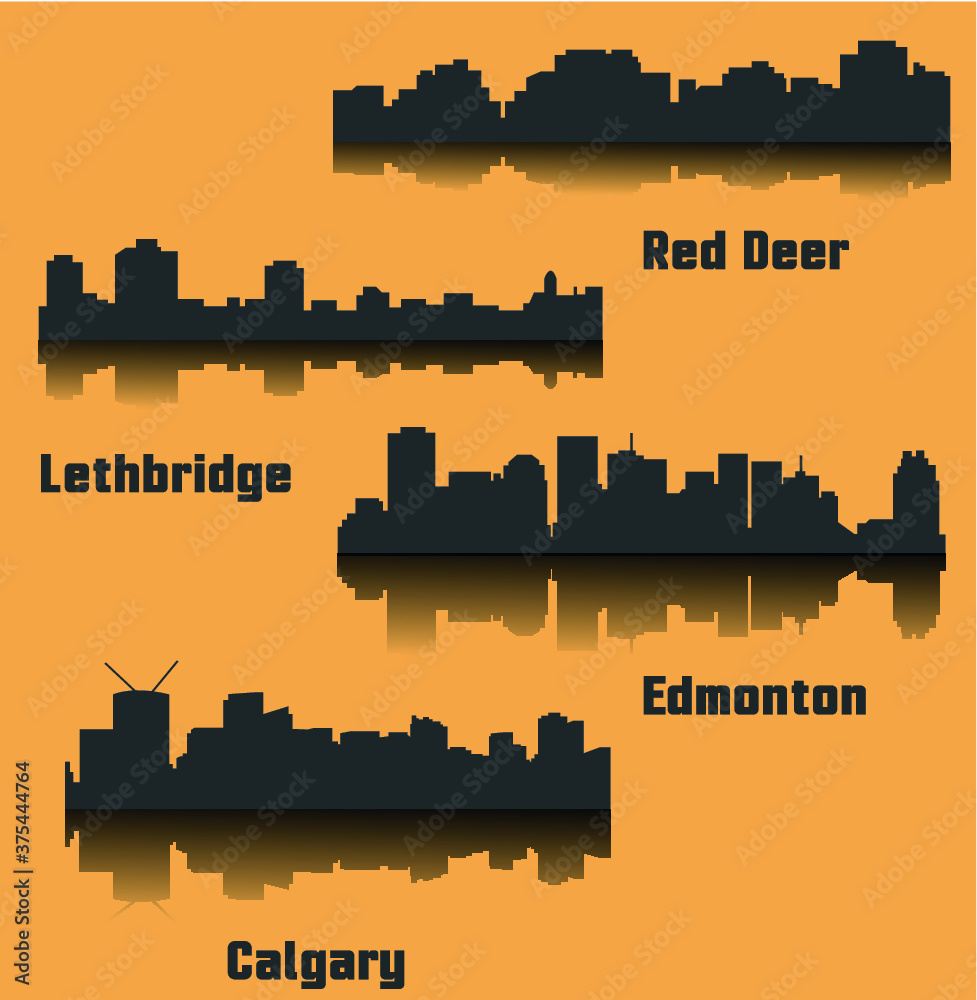 Set of 4 City silhouette in Alberta, Canada ( Calgary, Red Deer, Edmonton, Lethbridge ) Set of 4 City silhouette in Alberta, Canada ( Calgary, Red Deer, Edmonton, Lethbridge )