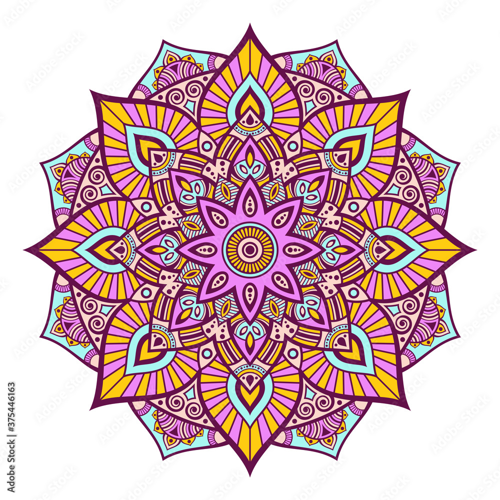 Mandala. Decorative round ornament. Isolated on white background. Arabic, Indian, ottoman motifs. For cards, invitations, t-shirts. Vector color illustration.