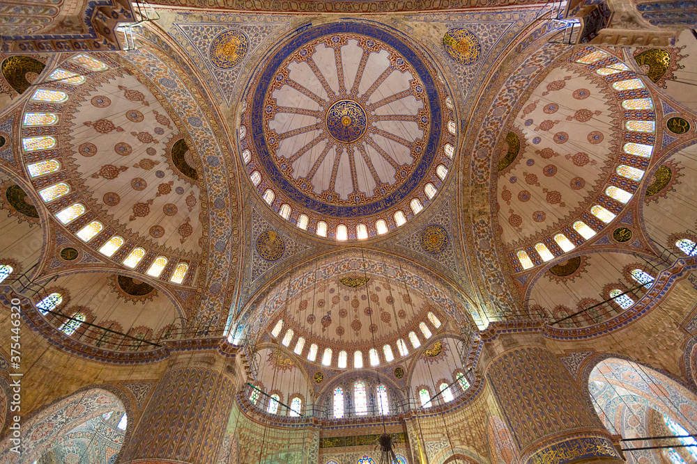 Domes of the Blue Mosque known also as Sultanahmet Mosque, in Istanbul, Turkey