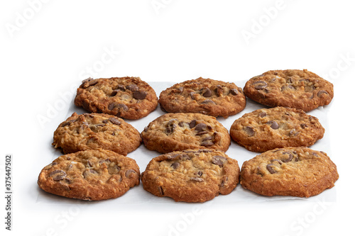 Homemade soft cookies with chocolate drops and coconut isolated on white
