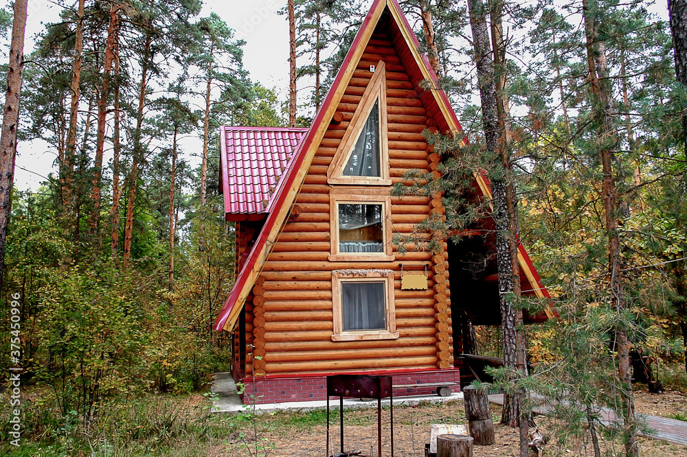 Modern log house in a forest environment Modern log house in a forest environment