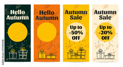 Set of cute colored banners for autumn theme. Trendy vector illustration for web and print. objects are isolated. Vector design for card, poster, flyer, web and other users.