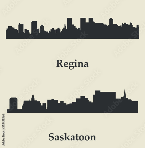 Set of 2 City silhouette in Saskatchewan, Canada ( Saskatoon, Regina )