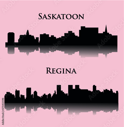 Set of 2 City silhouette in Saskatchewan, Canada ( Saskatoon, Regina )