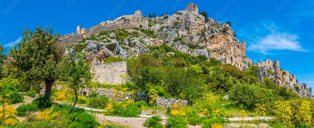 A full panorama of  Saint Hilarion Castle, Northern Cyprus from the lower level