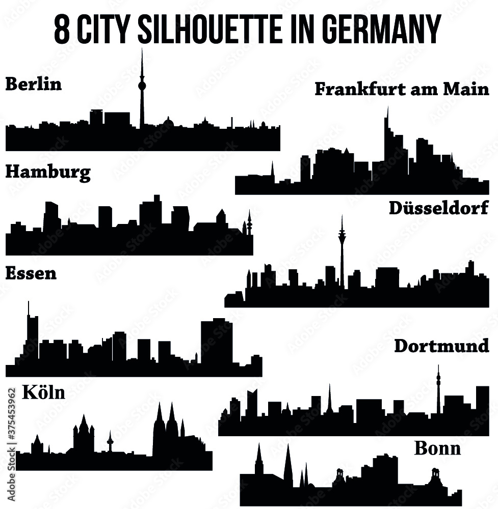 8 city in Germany, Deutschland ( Berlin, Hamburg, Essen, Dusseldorf, Dortmund, Frankfurt am Main, Bonn, Koln )