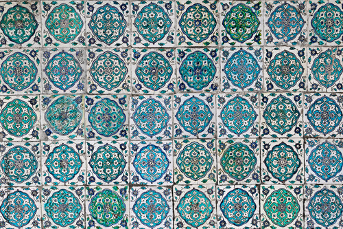 Ancient Iznik tiles on the walls of historical Topkapi Palace in Istanbul, Turkey