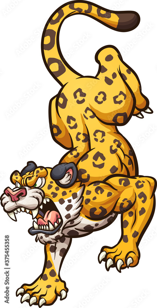Angry cartoon jaguar walking down. Vector clip art illustration. All on ...