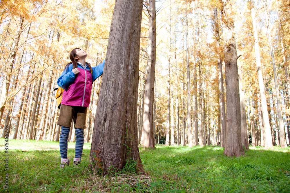 Obraz premium 山登りする女性