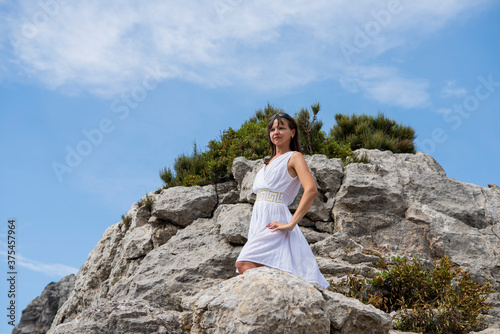 Mallorca island. Young woman in Mallorca mountains.