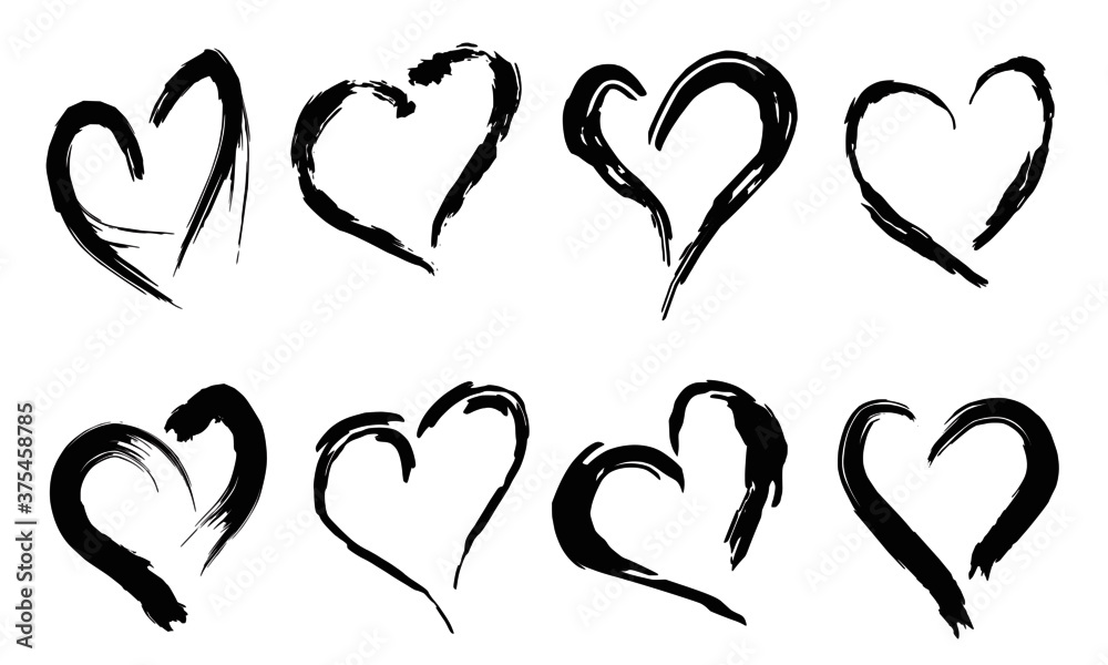 hearts shapes in abstract brush stroke. hearts shapes in abstract brush stroke.