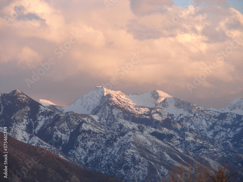 Bell's Canyon, Wasatch Mountains, Salt Lake City, Utah, snowy mountains with alpenglow