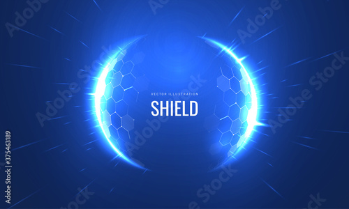 Photo Bubble shield futurictic vector illustration on a blue background