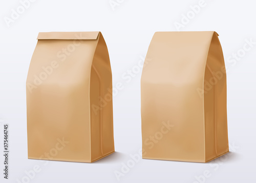 Paper bag on white background. Brown Shopping Bag. Two Craft package. Vector illustration