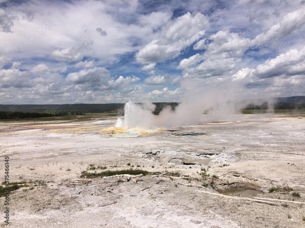 white geyser spewing water and steam 