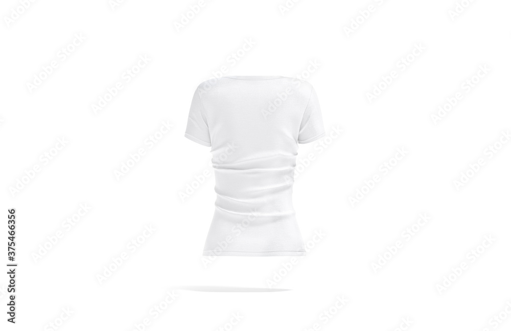 Blank white women v-neck t-shirt mockup, back view