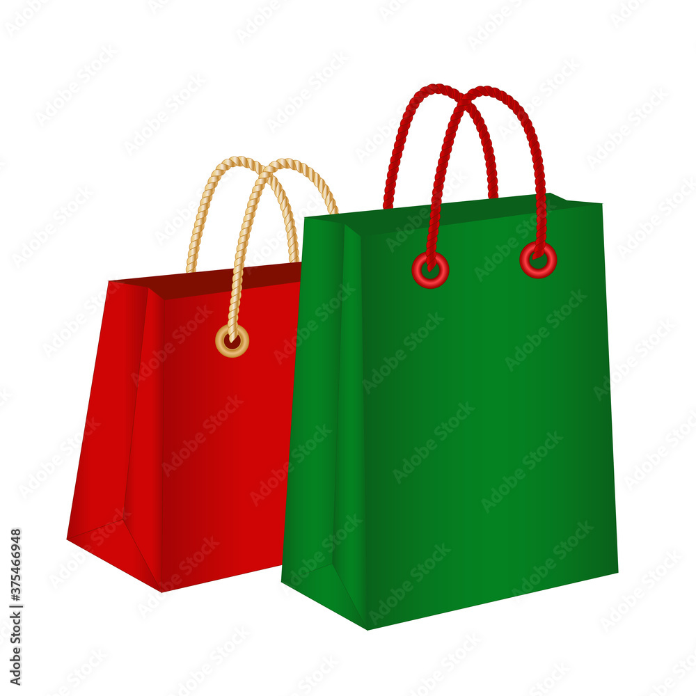 Red and green shopping bag, 3d vector illustration Red and green shopping bag, 3d vector illustration