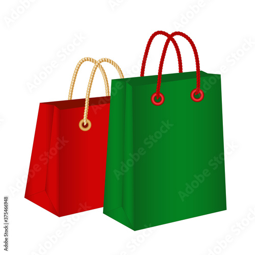 Red and green shopping bag, 3d vector illustration