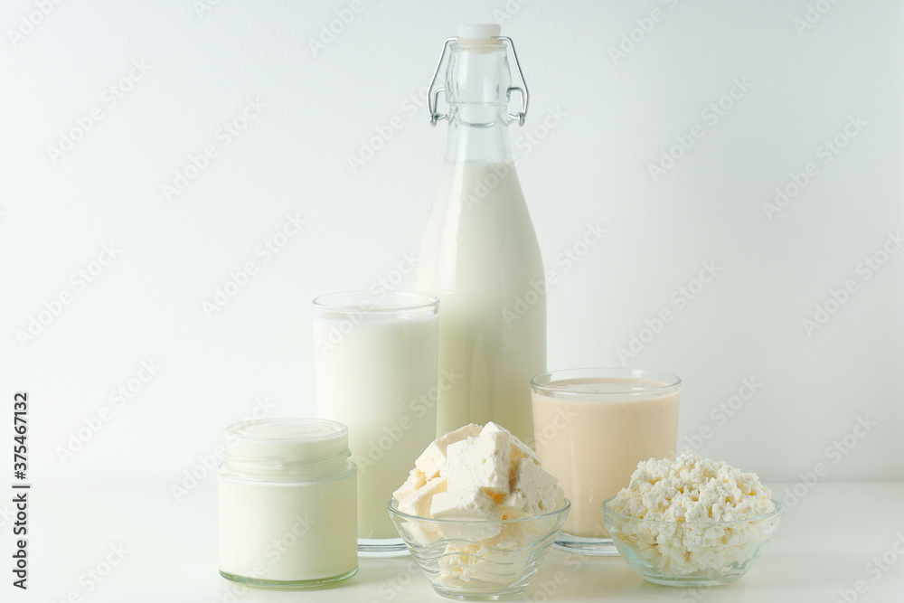 Different milk products: milk, cheese and yoghurt Different milk products: milk, cheese and yoghurt